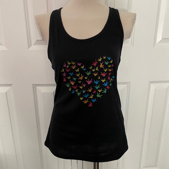 flock and feather Tops - Flock and feather black heart tank paper crane M
